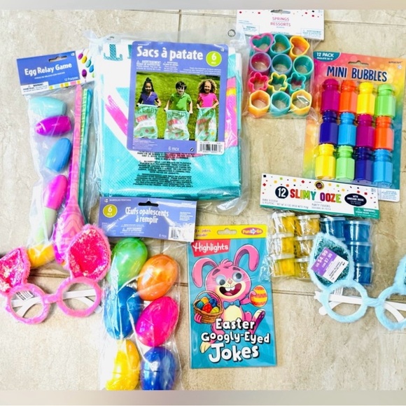 Easter Potato Sack Bags & Egg Relay Game, Party Toys, Eggs, Joke Book & Glasses - Picture 3 of 11